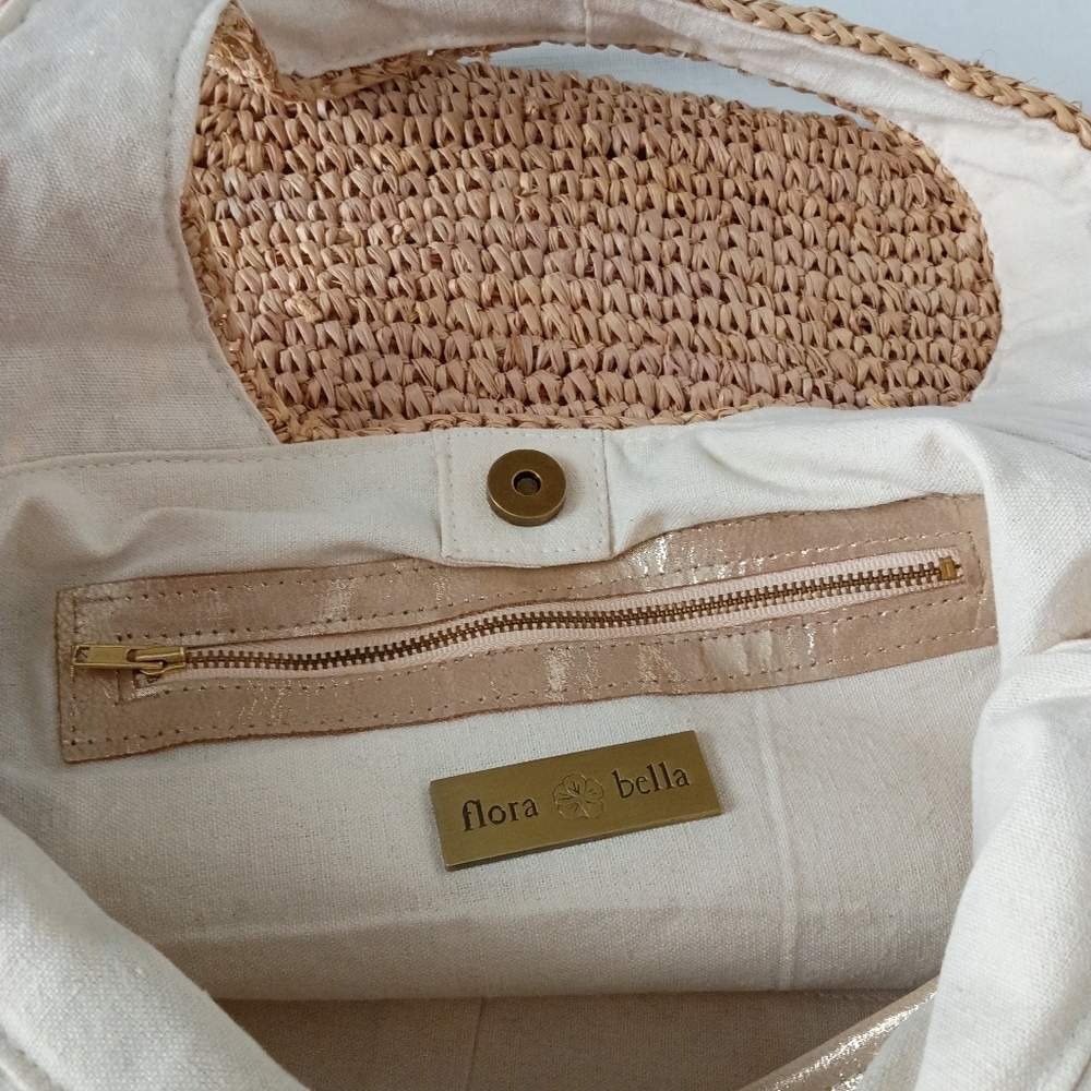 REVOLVE Florabella Caledonia Tote in Almond & Silver Raffia Suede Trim OS - Picture 6 of 9